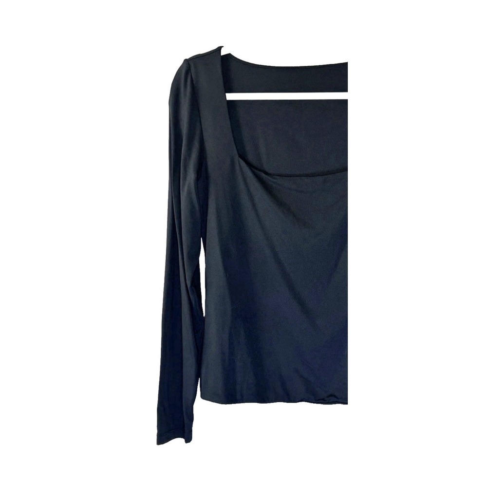 Y2K Womens Large Top Black Sleek Square Neck Glam Whimsigoth Fairy Grunge Blouse